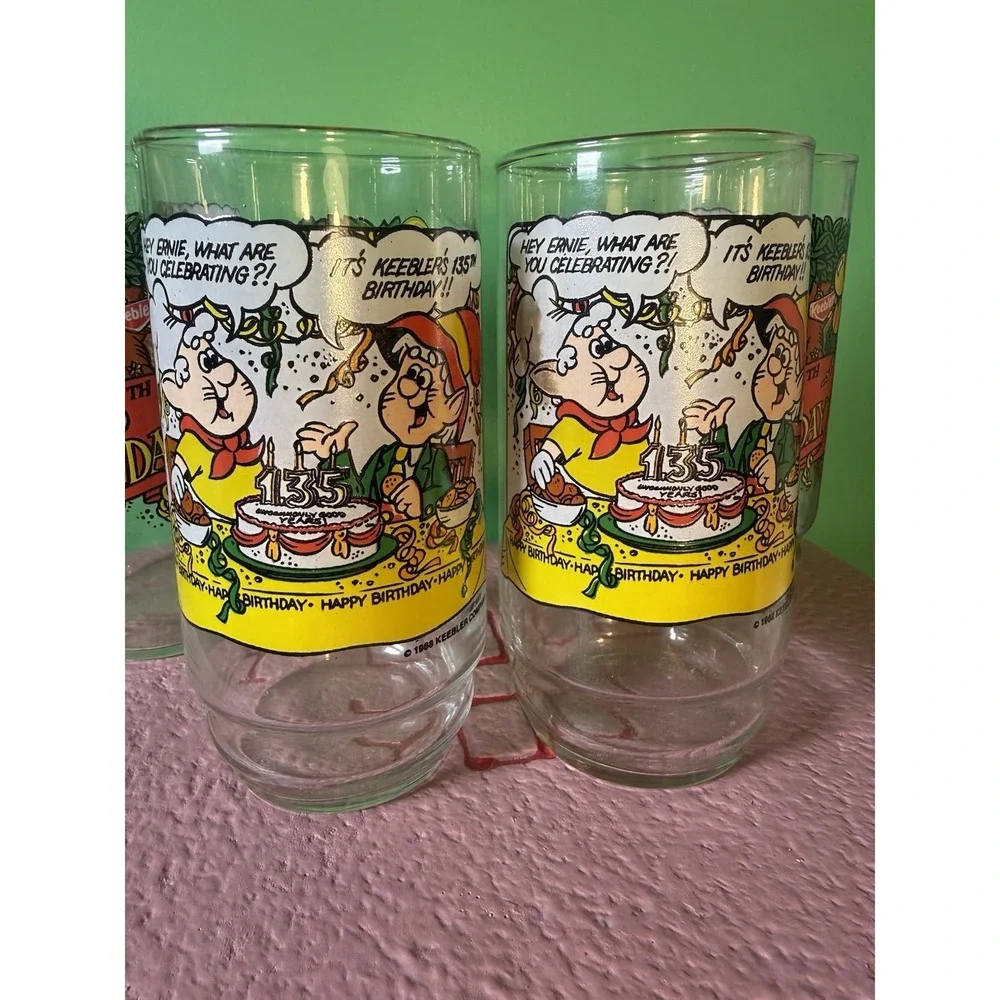 Vintage Set /4 1988 16oz Drinking Glasses Keebler‎ Elves 135th Aniversay  PROMO